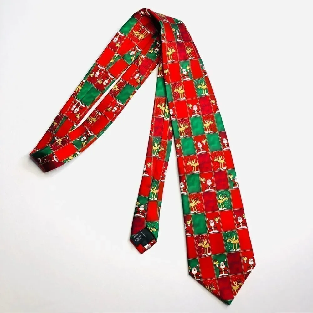 🎄Set of 2 Novelty Christmas Musical Ties – Red & Green Holiday Prints NOEL Santa